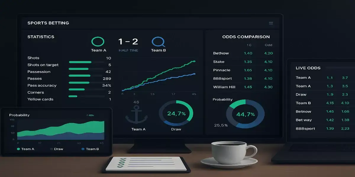 Tableau de bord d'analyse statistique pour les paris sportifs avec graphiques xG et comparaison de cotes