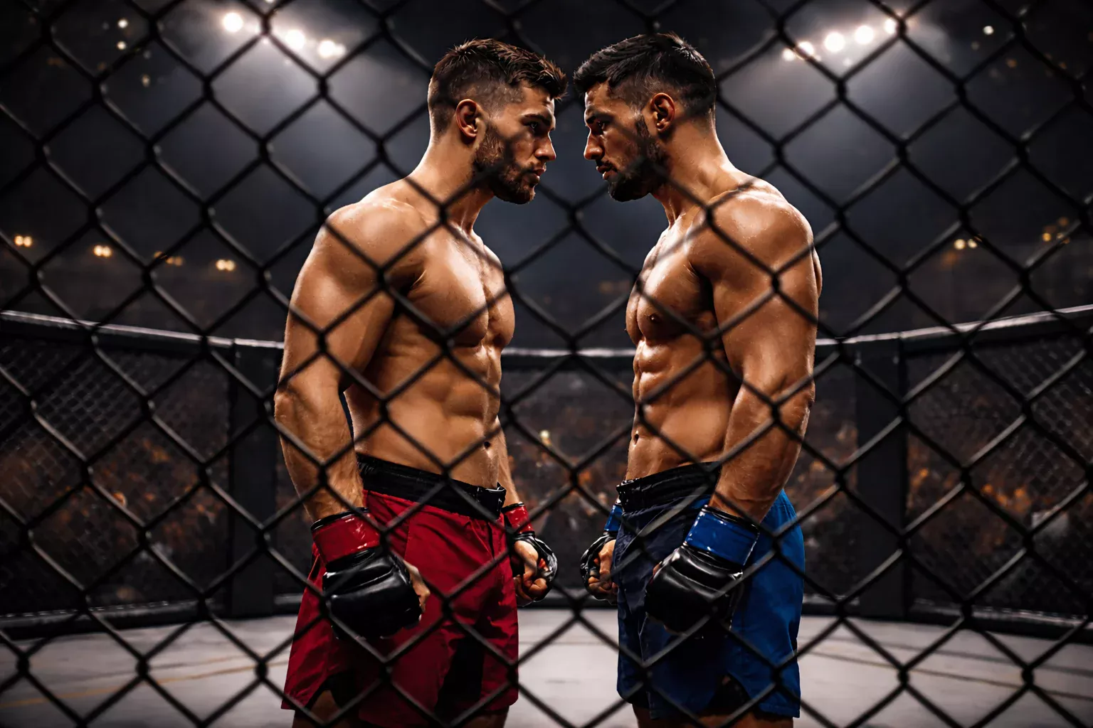 Deux combattants de MMA face à face dans l'octogone de l'UFC