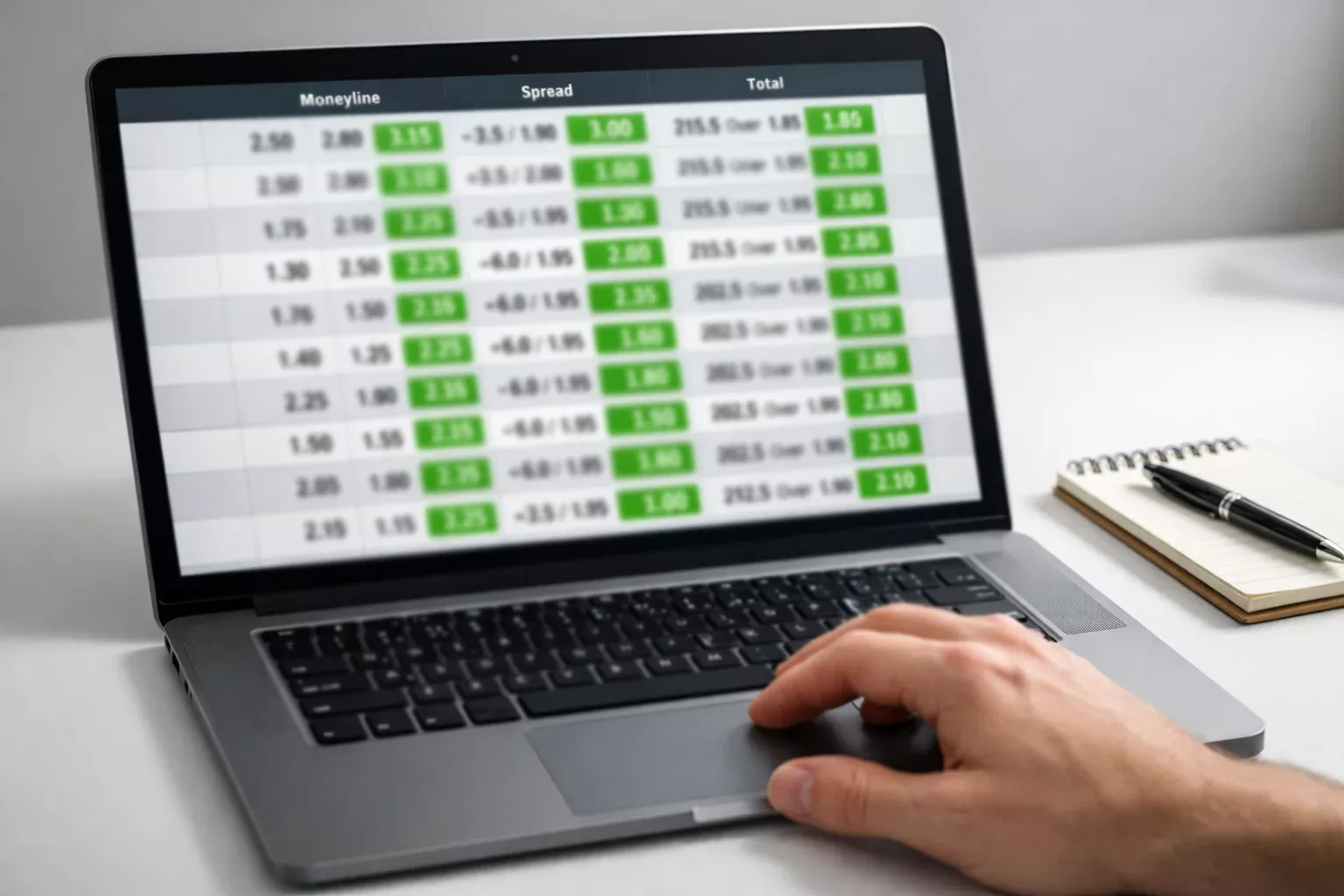 Écran d'ordinateur affichant des lignes de cotes sportives côte à côte