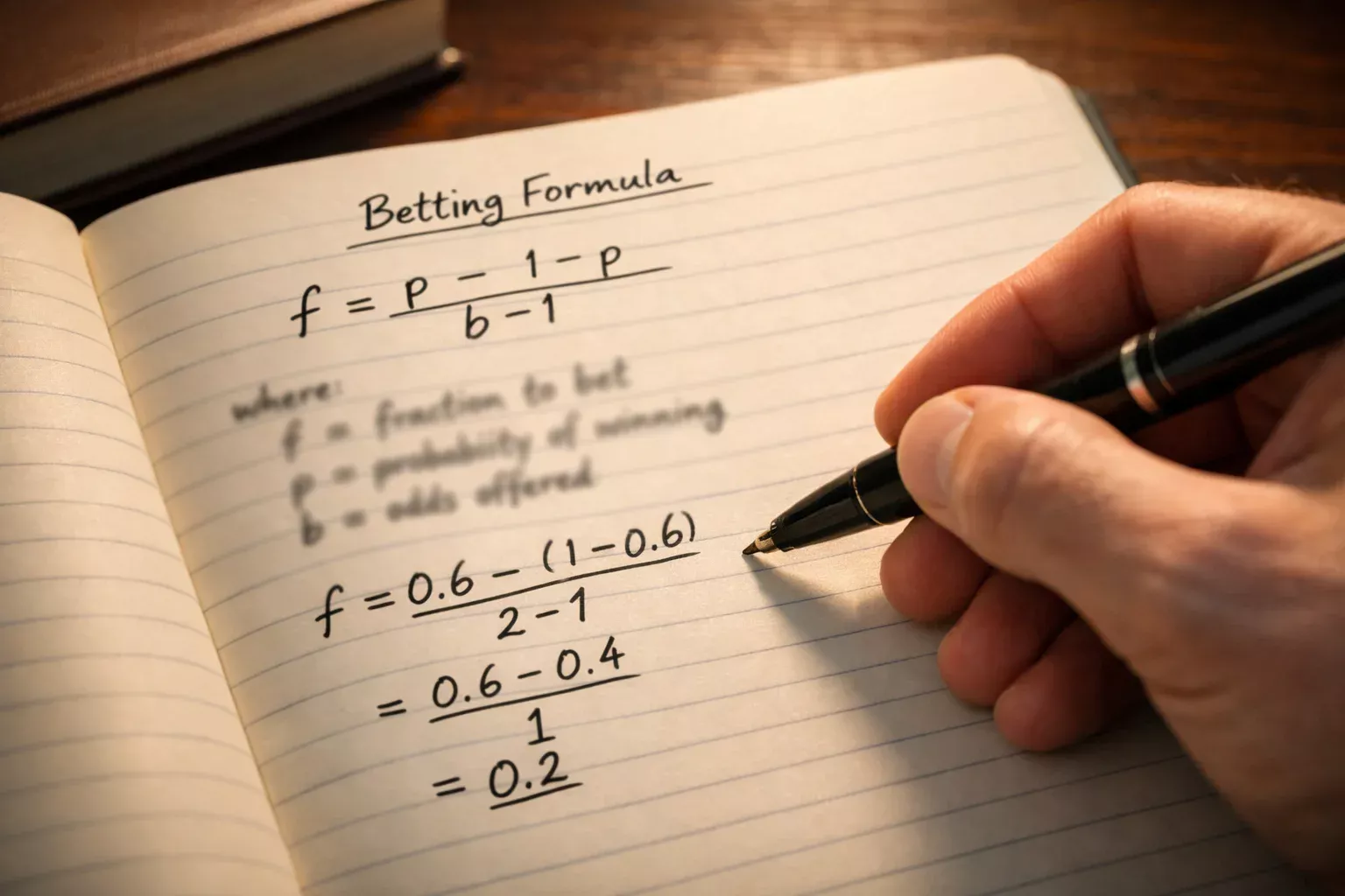 Main d'homme écrivant des formules mathématiques dans un carnet ouvert