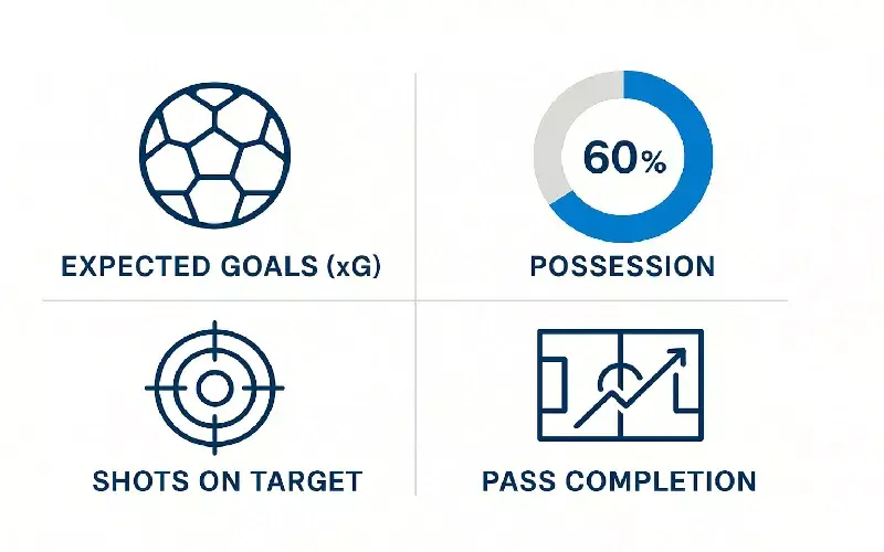 Infographie des métriques clés au football : expected goals, possession, tirs cadrés