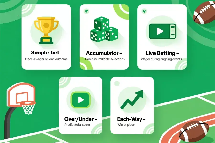 Guide visuel des différents types de paris sportifs disponibles en 2026